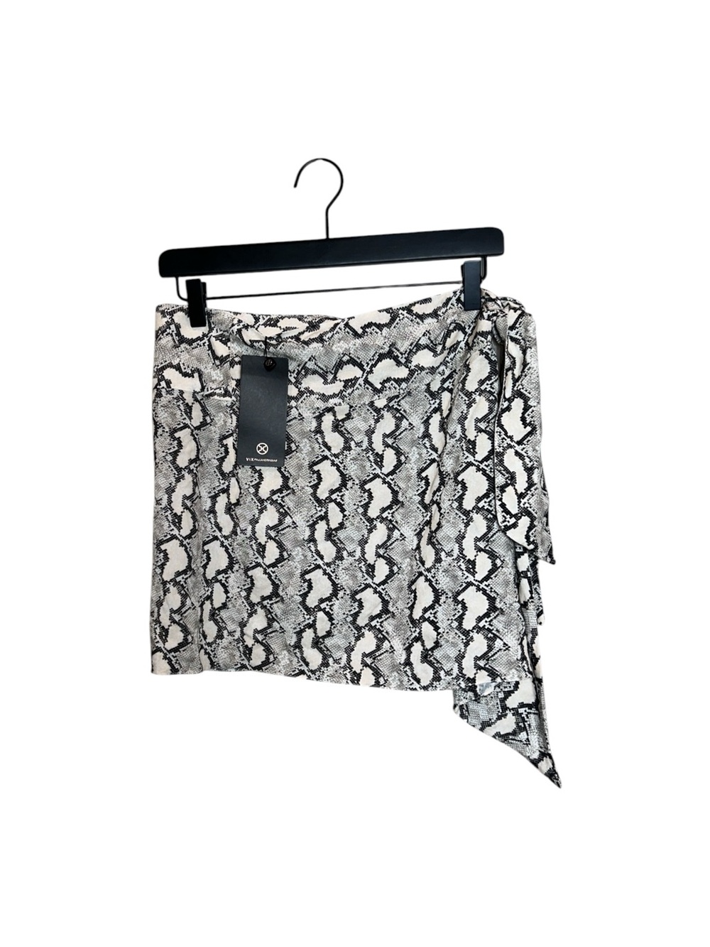 Snake-Print Asymmetrical Wrap Skirt in Black & White